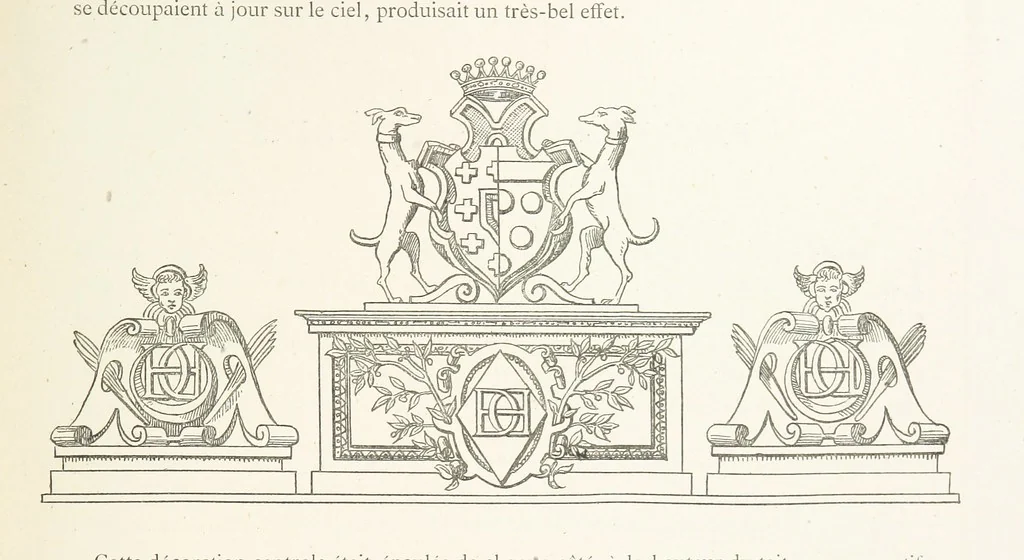An illustration from Histoire et description du Château d'Anet, depuis le dixième siècle jusqu'à nos jours. Précédée d'une notice sur la ville d'Anet, ... et contenant une étude sur Diane de Poitiers, 1875, leaf 65