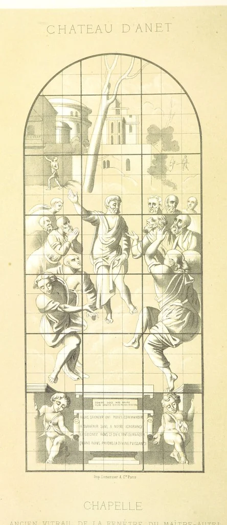 An illustration from Histoire et description du Château d'Anet, depuis le dixième siècle jusqu'à nos jours. Précédée d'une notice sur la ville d'Anet, ... et contenant une étude sur Diane de Poitiers, 1875, leaf 92