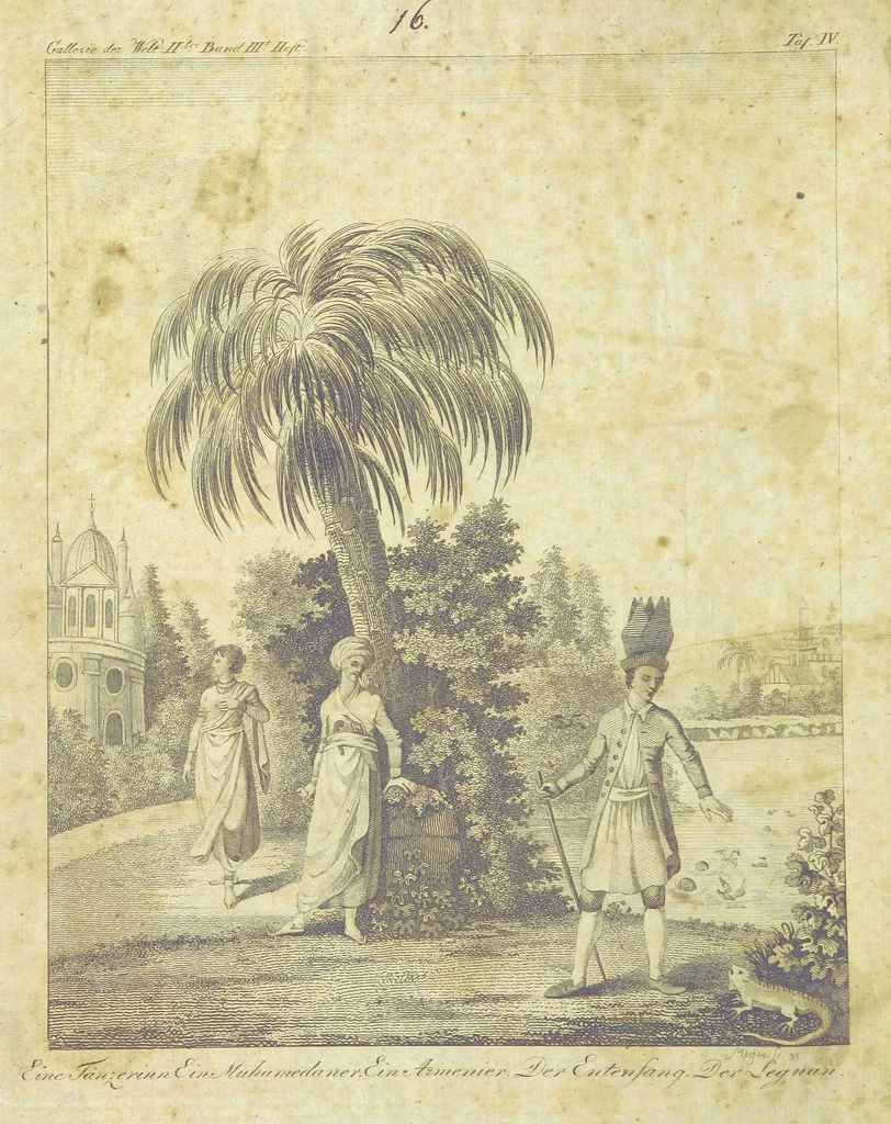 An illustration from Gallerie der Welt, in einer bildlichen und beschreibenden Darstellung von merkwürdigen Ländern: von Völkern ... von Thieren ... von alten und neuen Denkmälern ... Neue verbesserte Auflage. Mit ... Kupfertafeln, 1805, leaf 6