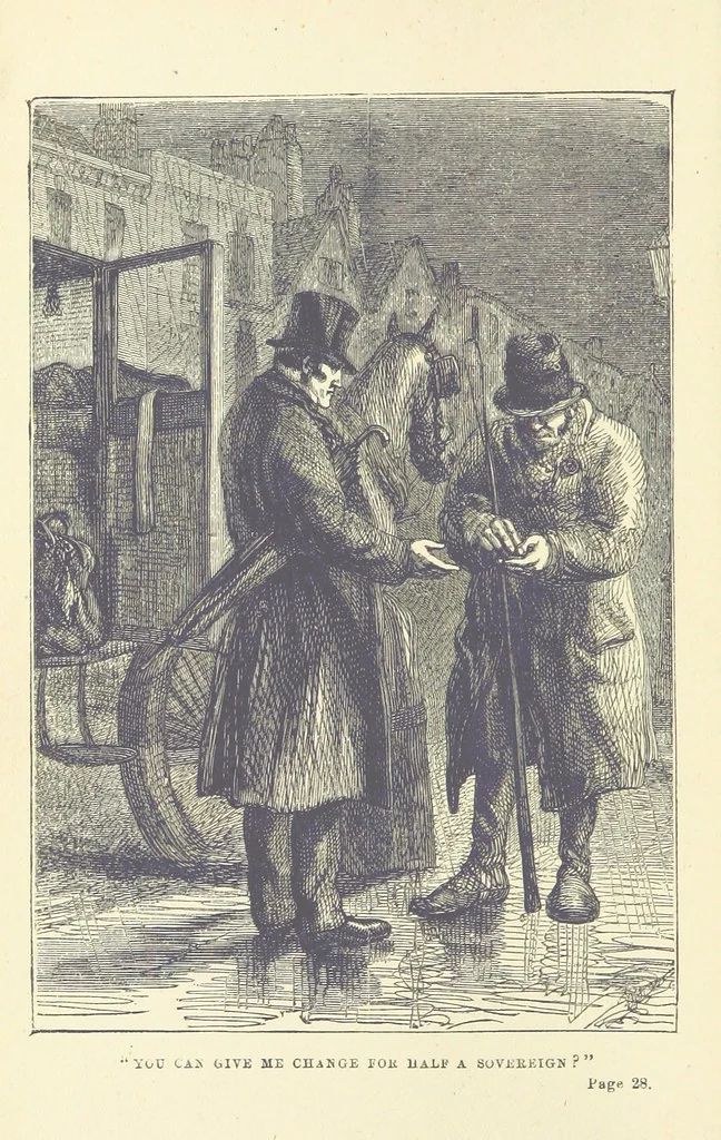 An illustration from The Poor Clerk and his Crooked Sixpence, 1874, leaf 6