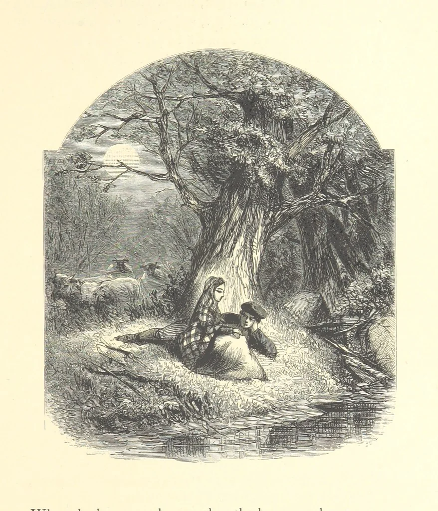 An illustration from Festival of Song: a series of Evenings with the Poets. Prepared by the author of “Salad for the Solitary” ... (F. Saunders). With ... pictures by Members of the National Academy of Design. Engraved by Bobbett and Hooper, 1866, leaf 215