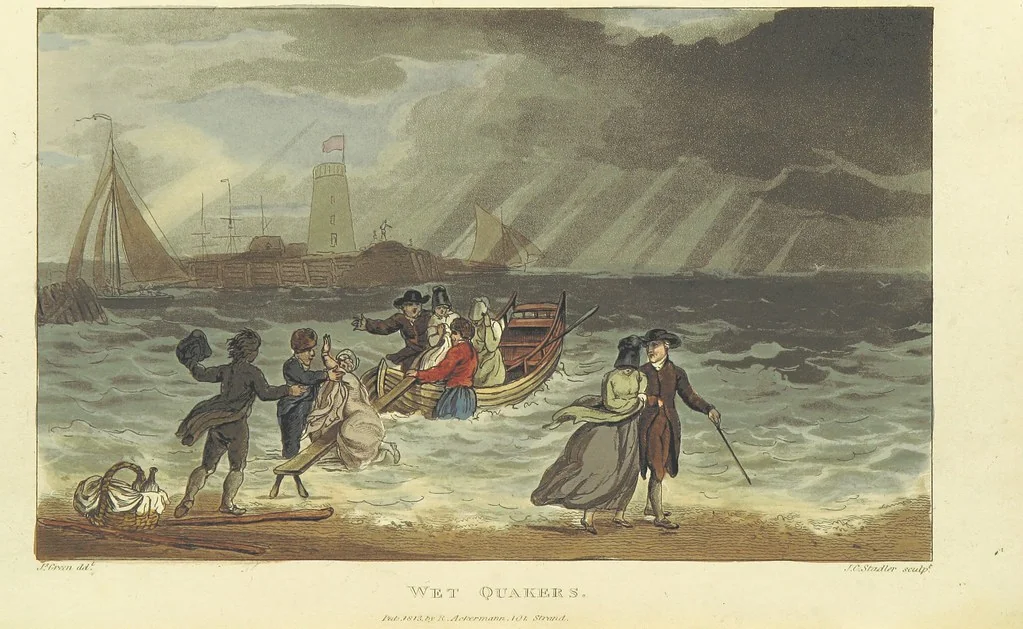 An illustration from Poetical Sketches of Scarborough [By J. P., i.e. J. B. Papworth, W., i.e. F. Wrangham, and W. Combe]: illustrated by twenty-one engravings ... coloured from original designs, made ... by J. Green, and etched by T. Rowlandson. The second edition, 1813, leaf 252