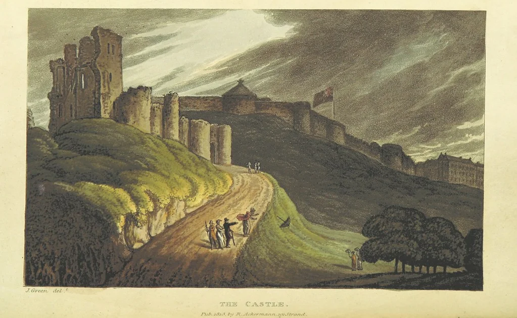 An illustration from Poetical Sketches of Scarborough [By J. P., i.e. J. B. Papworth, W., i.e. F. Wrangham, and W. Combe]: illustrated by twenty-one engravings ... coloured from original designs, made ... by J. Green, and etched by T. Rowlandson. The second edition, 1813, leaf 96