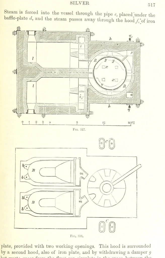 An illustration from Handbook of Metallurgy ... Translated by H. Louis, 1898, leaf 537
