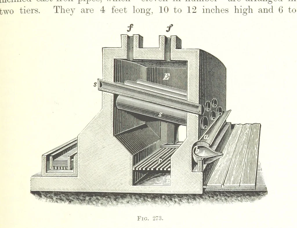 An illustration from Handbook of Metallurgy ... Translated by H. Louis, 1898, leaf 375