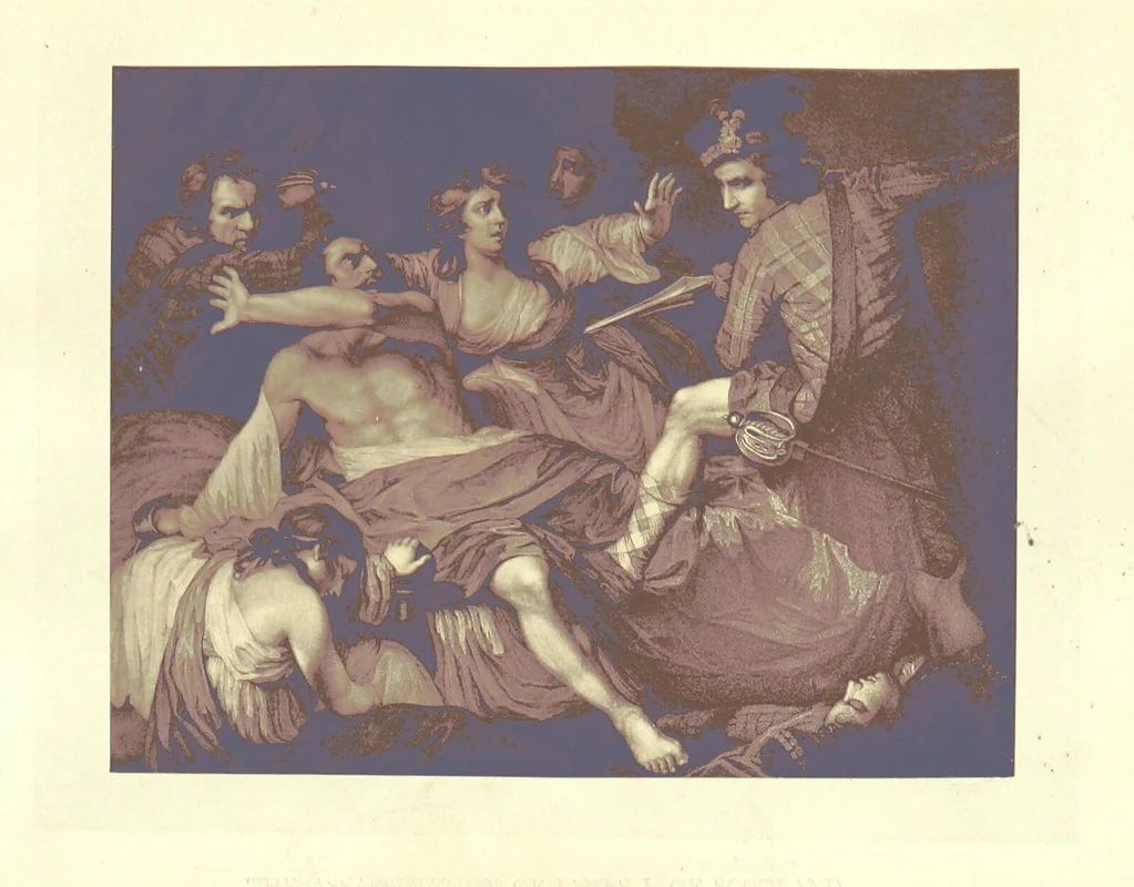 An illustration from Royal Characters from the works of Sir Walter Scott, historical and romantic. Selected and arranged by W. T. Dobson. With twelve ... illustrations, in permanent photography, 1881, leaf 197