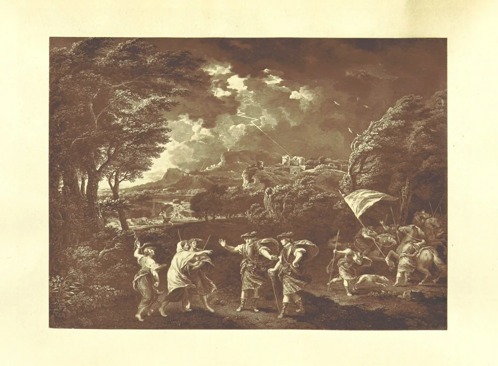 An illustration from Royal Characters from the works of Sir Walter Scott, historical and romantic. Selected and arranged by W. T. Dobson. With twelve ... illustrations, in permanent photography, 1881, leaf 20