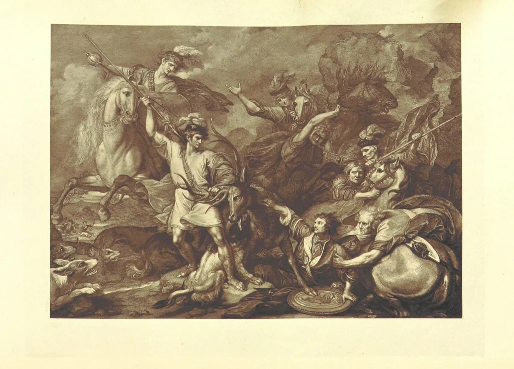 An illustration from Royal Characters from the works of Sir Walter Scott, historical and romantic. Selected and arranged by W. T. Dobson. With twelve ... illustrations, in permanent photography, 1881, leaf 258
