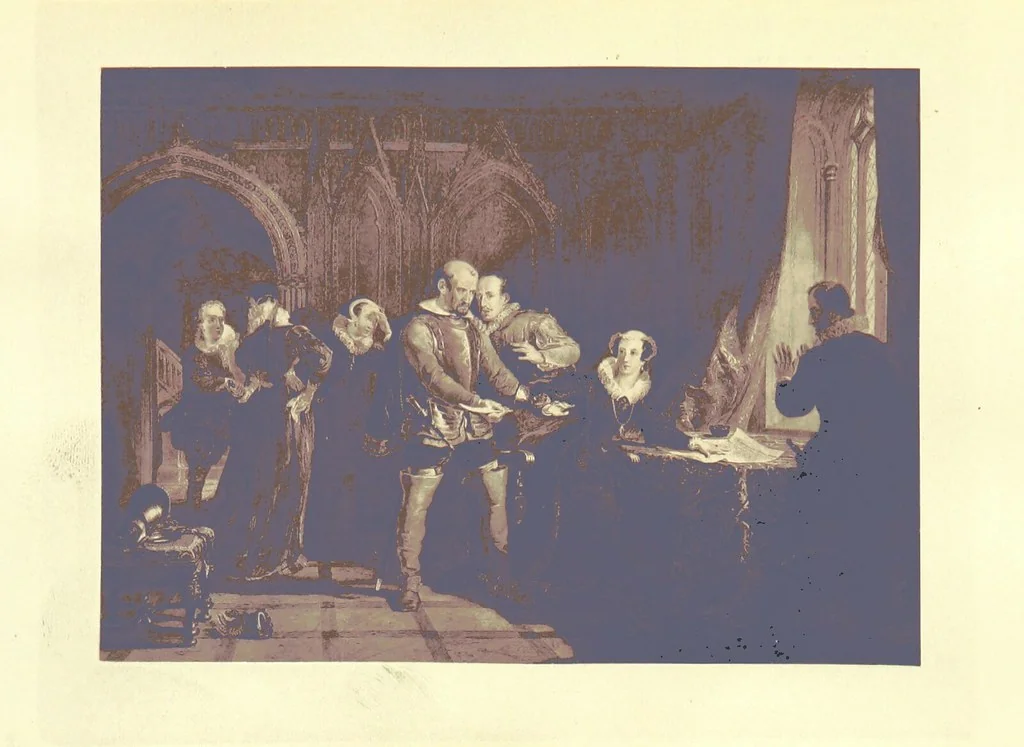 An illustration from Royal Characters from the works of Sir Walter Scott, historical and romantic. Selected and arranged by W. T. Dobson. With twelve ... illustrations, in permanent photography, 1881, leaf 289
