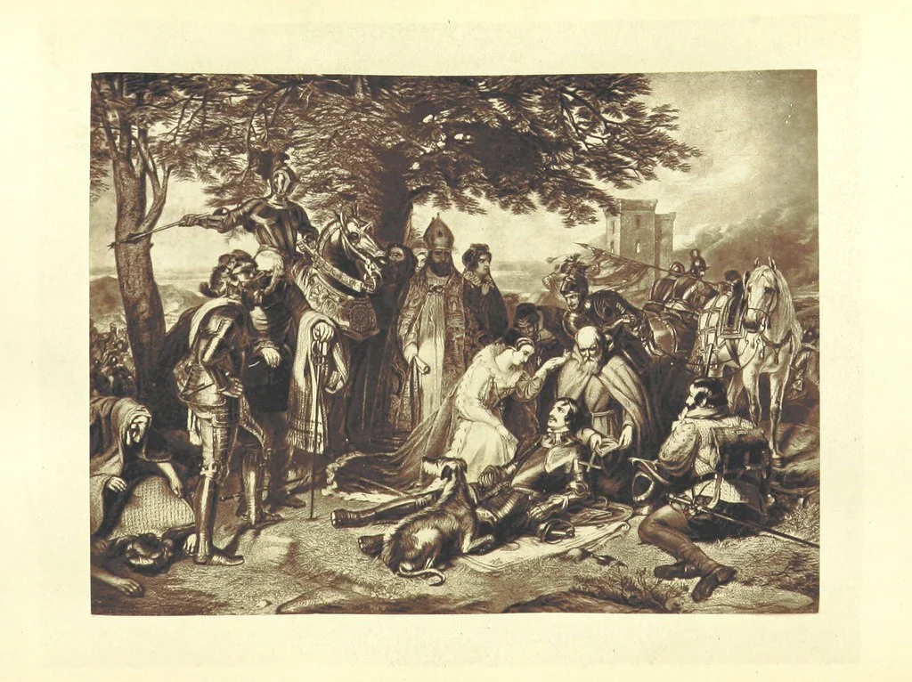 An illustration from Royal Characters from the works of Sir Walter Scott, historical and romantic. Selected and arranged by W. T. Dobson. With twelve ... illustrations, in permanent photography, 1881, leaf 306
