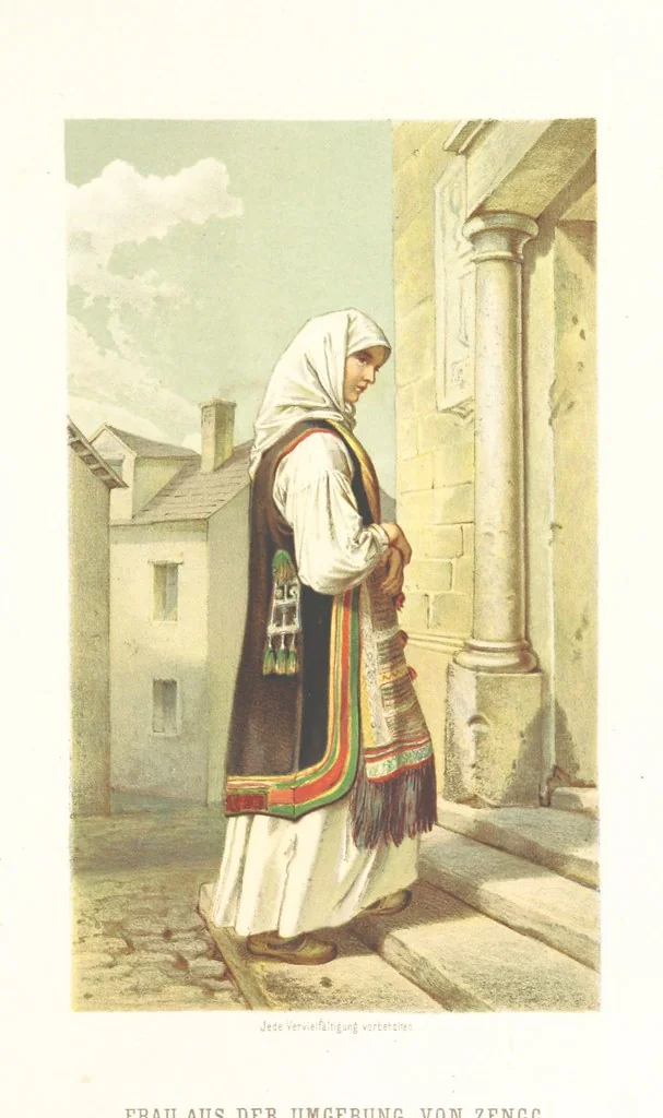 An illustration from Die Serben an der Adria. Ihre Typen und Trachten. [By Louis Salvator, Archduke of Austria, 1870, leaf 15