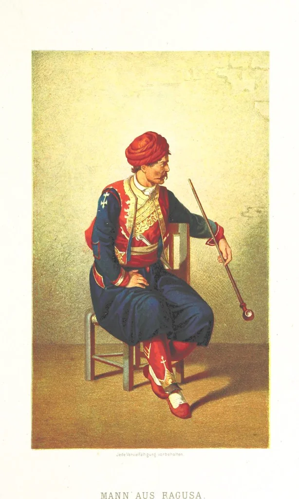An illustration from Die Serben an der Adria. Ihre Typen und Trachten. [By Louis Salvator, Archduke of Austria, 1870, leaf 57