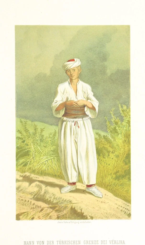 An illustration from Die Serben an der Adria. Ihre Typen und Trachten. [By Louis Salvator, Archduke of Austria, 1870, leaf 61