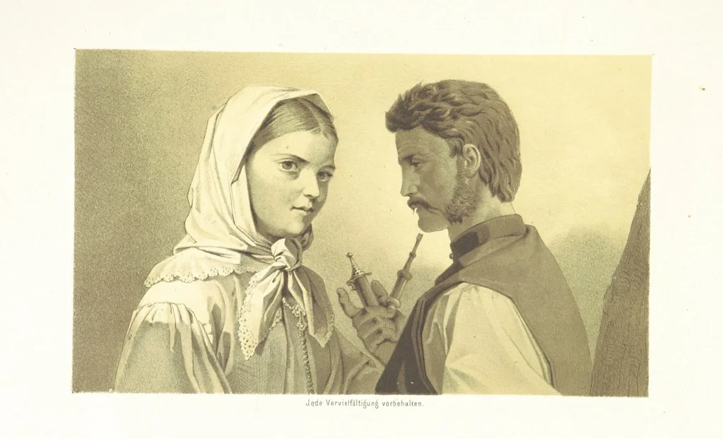 An illustration from Die Serben an der Adria. Ihre Typen und Trachten. [By Louis Salvator, Archduke of Austria, 1870, leaf 69