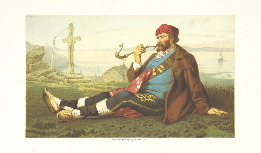 An illustration from Die Serben an der Adria. Ihre Typen und Trachten. [By Louis Salvator, Archduke of Austria, 1870, leaf 83