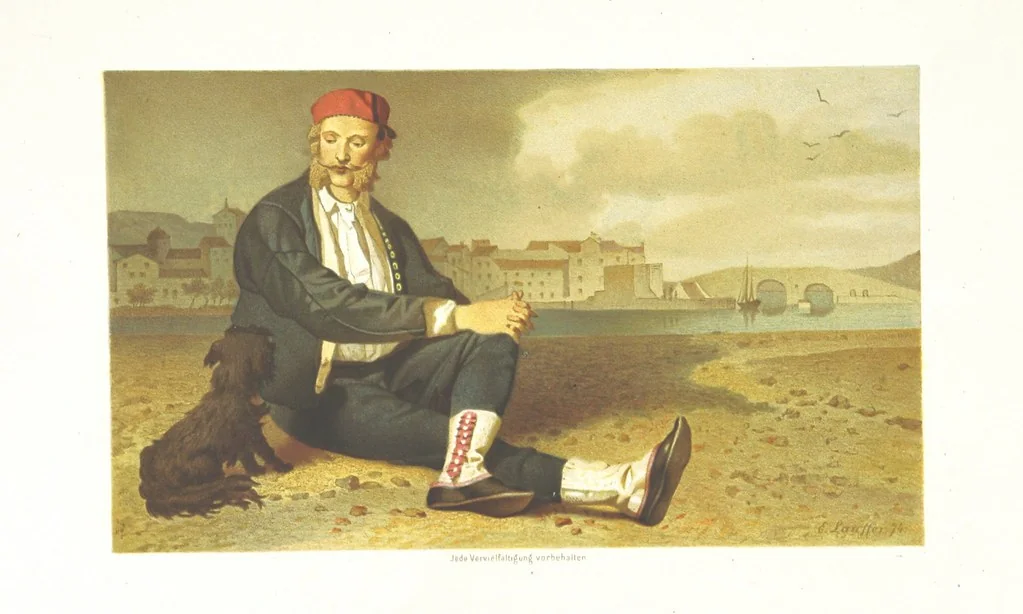 An illustration from Die Serben an der Adria. Ihre Typen und Trachten. [By Louis Salvator, Archduke of Austria, 1870, leaf 85
