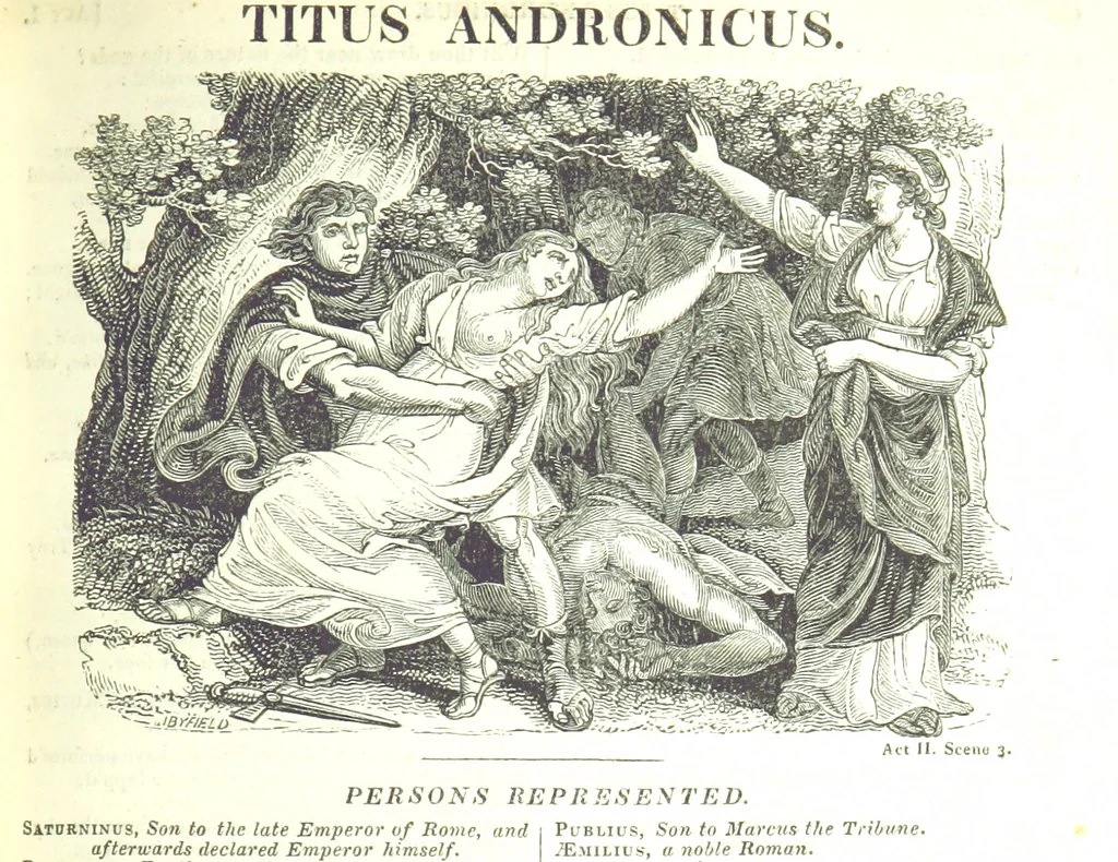 An illustration from The Works of Shakspeare; from the text of Johnson, Steevens, and Reed. With a biographical memoir, and a variety of interesting matter, illustrative of his life and writings. By W. Harvey, 1825, leaf 749