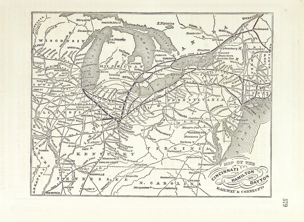 An illustration from Sheppard's Shippers' Guide to the South and West, embracing twenty-three states, Ohio, Indiana, Illinois, etc, 1867, leaf 675