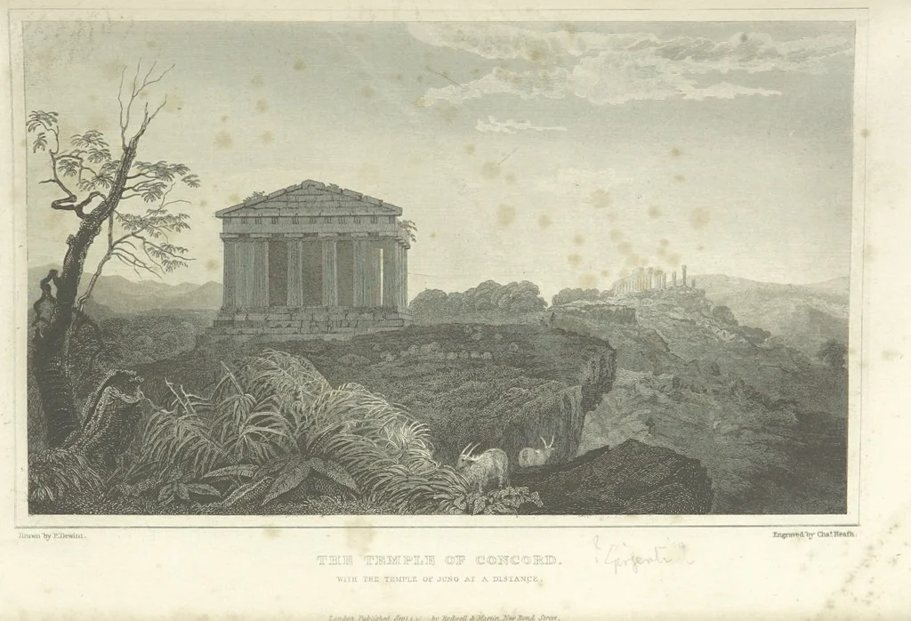 An illustration from The Scenery of Sicily. [Engravings. After drawings by peter De Wint, from sketches by William Light, 1825, leaf 101