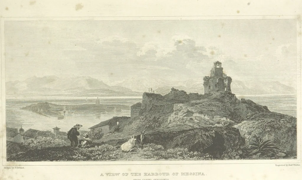 An illustration from The Scenery of Sicily. [Engravings. After drawings by peter De Wint, from sketches by William Light, 1825, leaf 13
