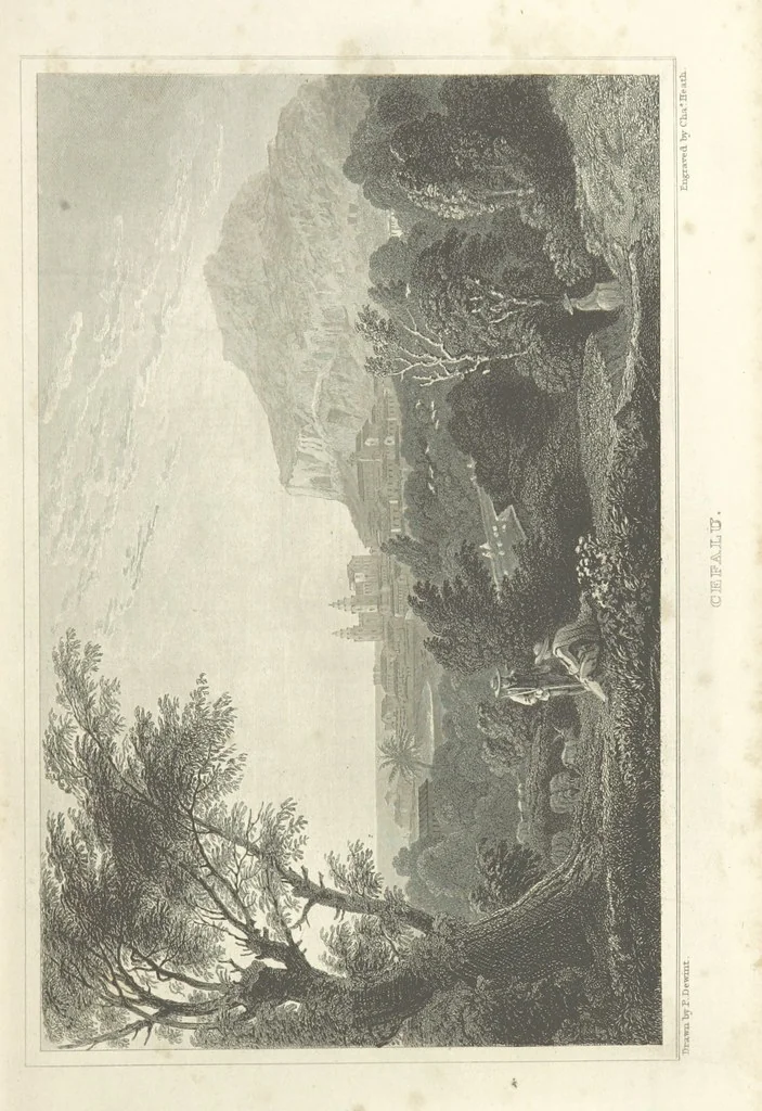 An illustration from The Scenery of Sicily. [Engravings. After drawings by peter De Wint, from sketches by William Light, 1825, leaf 19