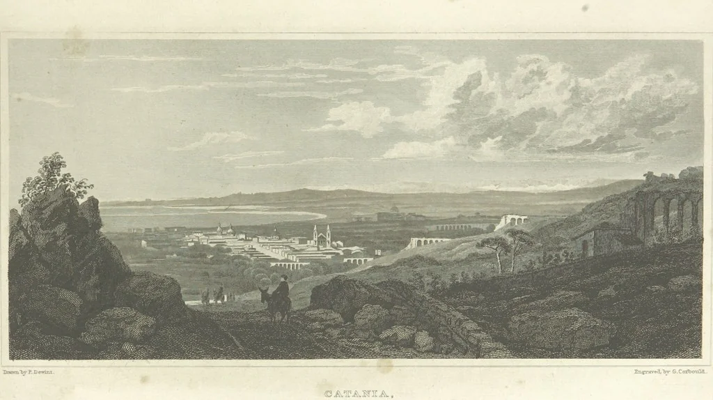 An illustration from The Scenery of Sicily. [Engravings. After drawings by peter De Wint, from sketches by William Light, 1825, leaf 21