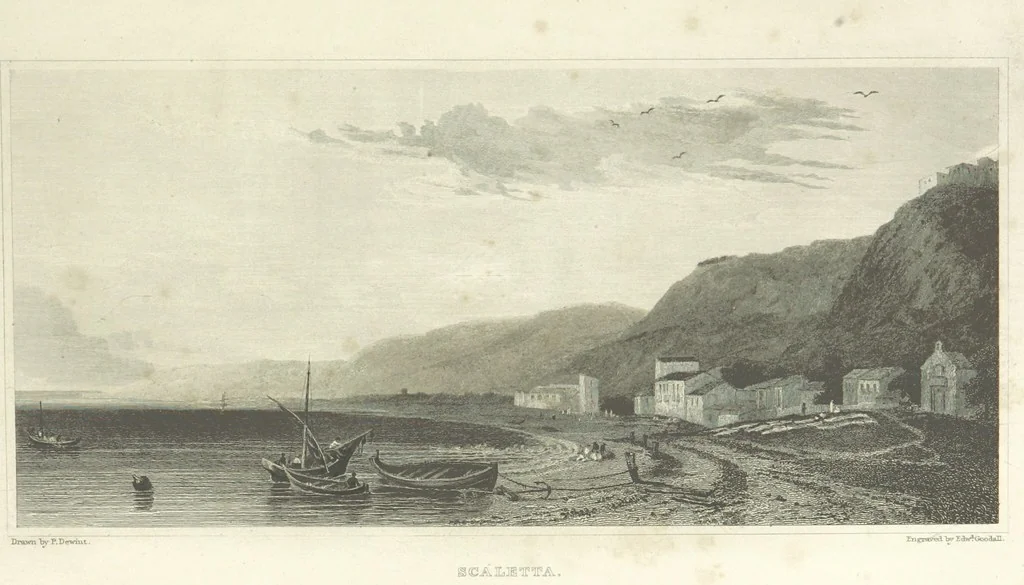 An illustration from The Scenery of Sicily. [Engravings. After drawings by peter De Wint, from sketches by William Light, 1825, leaf 35