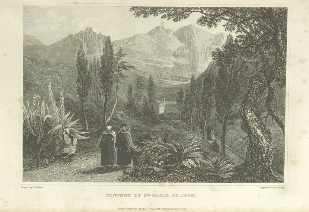 An illustration from The Scenery of Sicily. [Engravings. After drawings by peter De Wint, from sketches by William Light, 1825, leaf 37