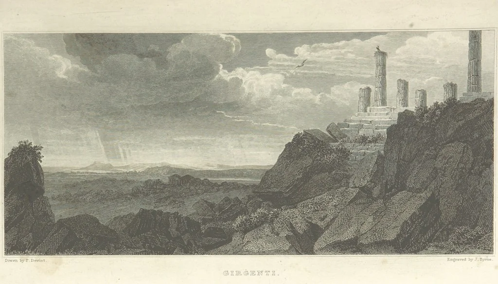 An illustration from The Scenery of Sicily. [Engravings. After drawings by peter De Wint, from sketches by William Light, 1825, leaf 43