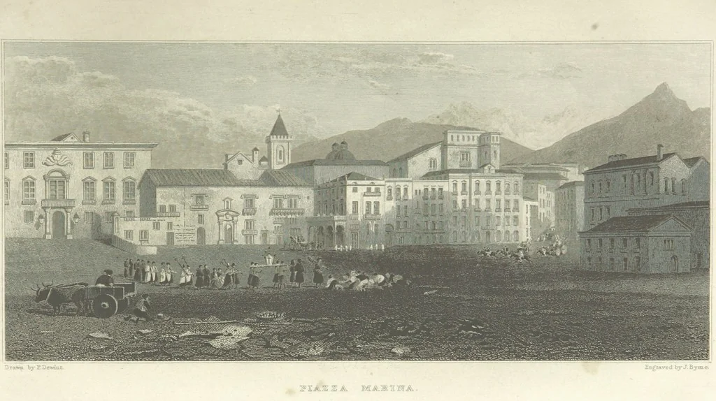 An illustration from The Scenery of Sicily. [Engravings. After drawings by peter De Wint, from sketches by William Light, 1825, leaf 49