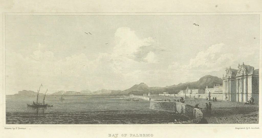 An illustration from The Scenery of Sicily. [Engravings. After drawings by peter De Wint, from sketches by William Light, 1825, leaf 51