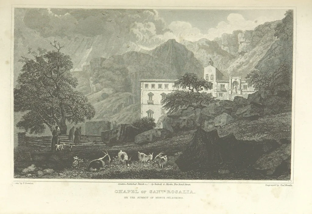 An illustration from The Scenery of Sicily. [Engravings. After drawings by peter De Wint, from sketches by William Light, 1825, leaf 69