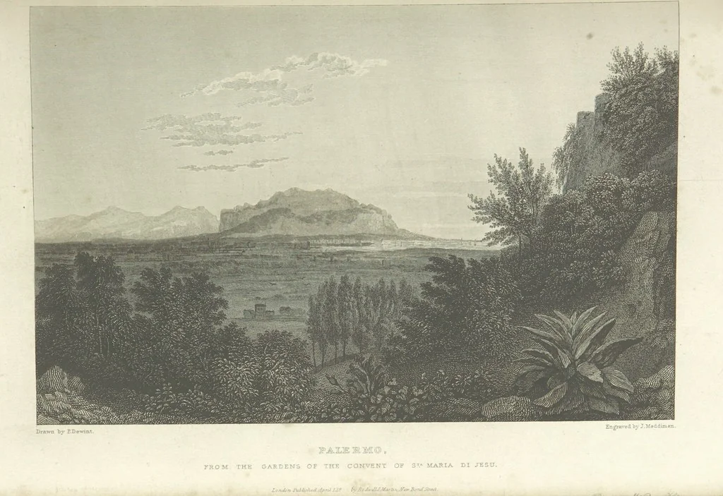 An illustration from The Scenery of Sicily. [Engravings. After drawings by peter De Wint, from sketches by William Light, 1825, leaf 85