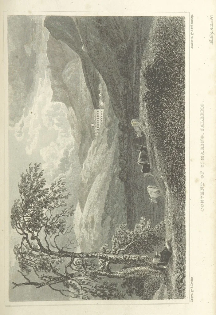 An illustration from The Scenery of Sicily. [Engravings. After drawings by peter De Wint, from sketches by William Light, 1825, leaf 87