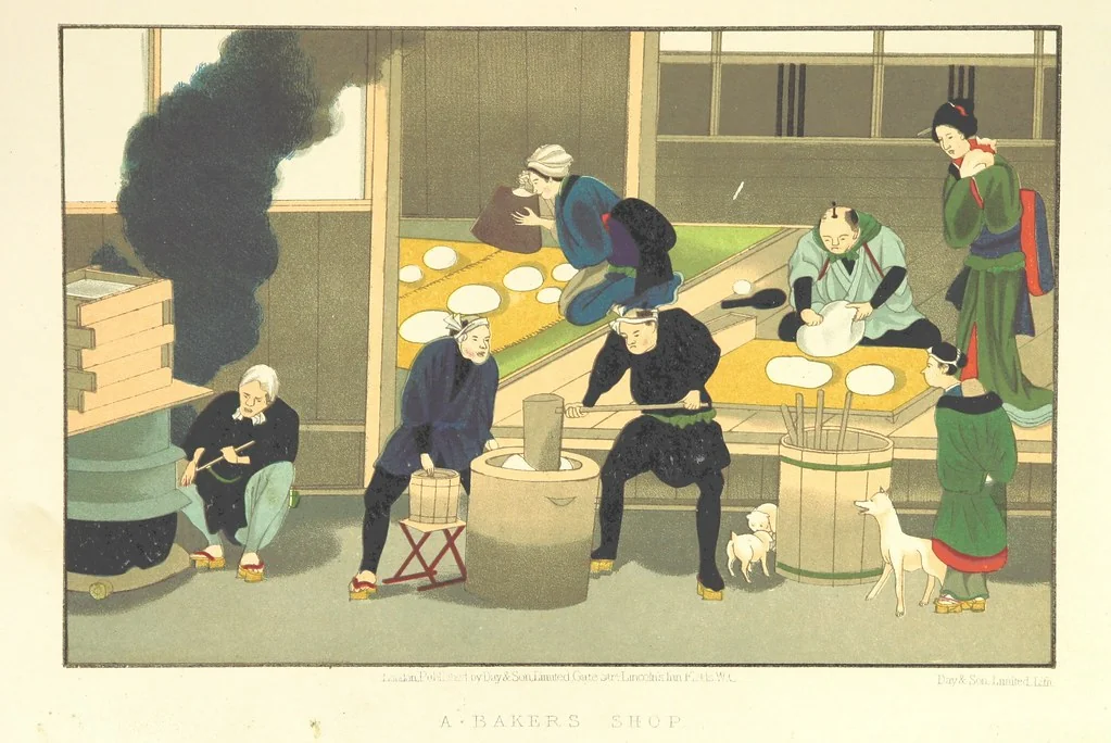 An illustration from Sketches of Japanese Manners and Customs ... Illustrated by native drawings, reproduced in fac-simile by means of chromo-lithography, 1867, leaf 107