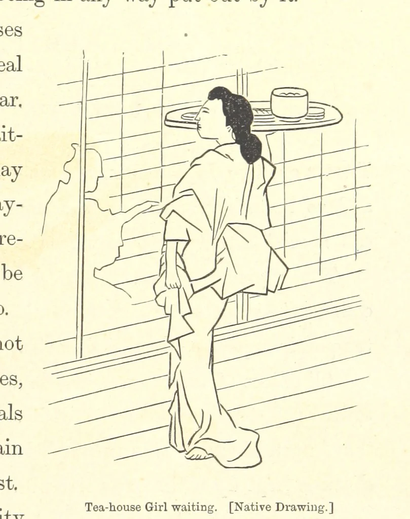 An illustration from Sketches of Japanese Manners and Customs ... Illustrated by native drawings, reproduced in fac-simile by means of chromo-lithography, 1867, leaf 111