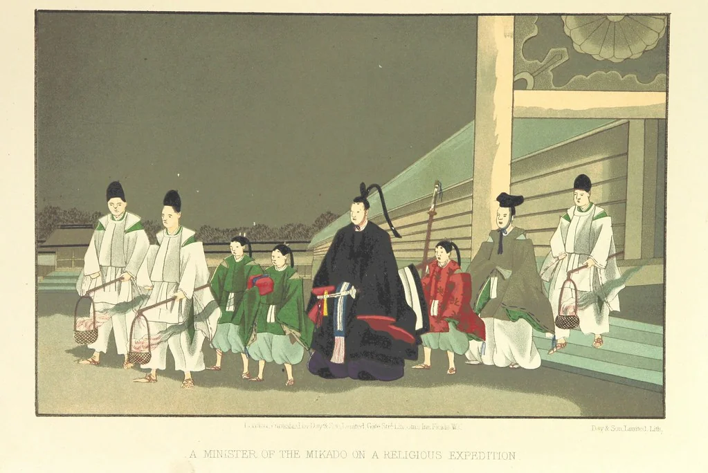 An illustration from Sketches of Japanese Manners and Customs ... Illustrated by native drawings, reproduced in fac-simile by means of chromo-lithography, 1867, leaf 51