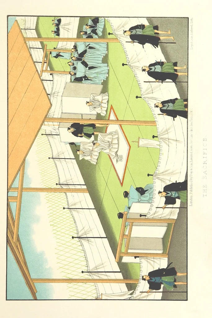An illustration from Sketches of Japanese Manners and Customs ... Illustrated by native drawings, reproduced in fac-simile by means of chromo-lithography, 1867, leaf 65
