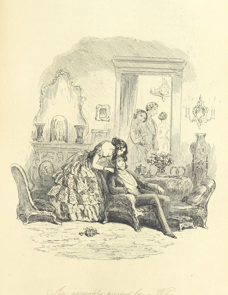 An illustration from Harry Coverdale's Courtship, and all that came of it. ... With illustrations by Phiz, 1854, leaf 375