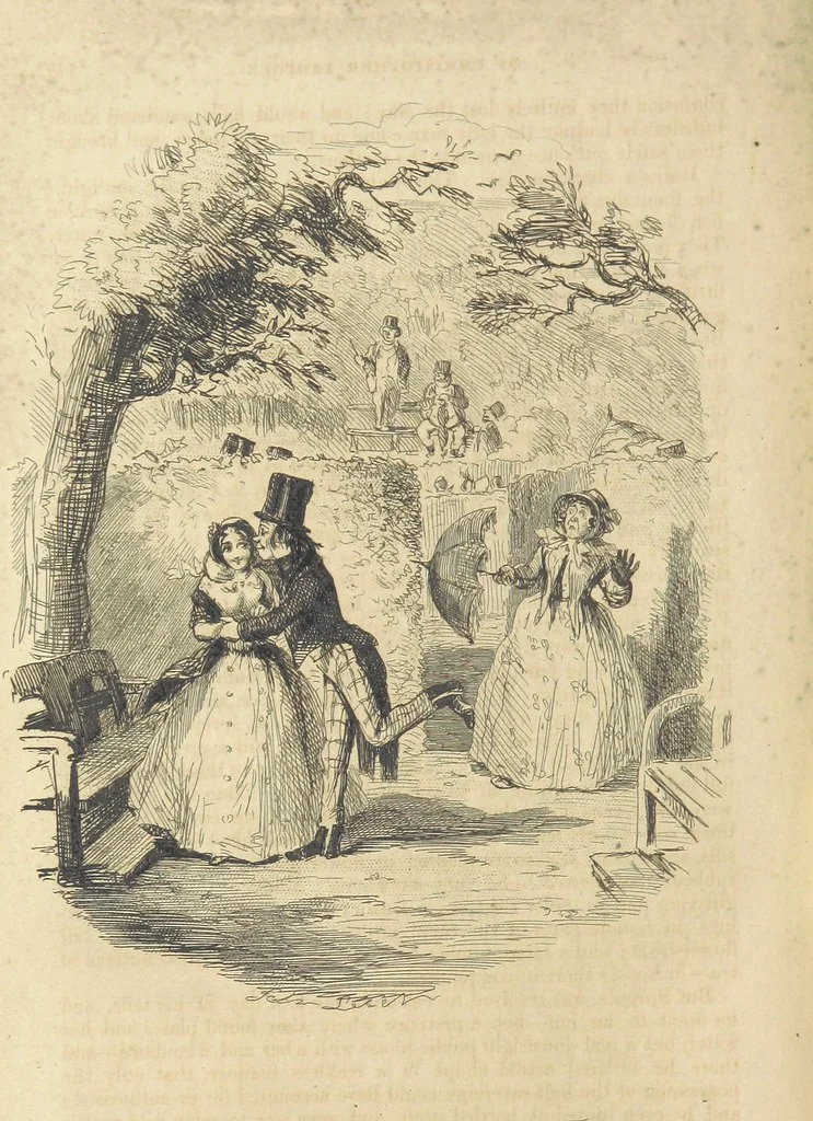 An illustration from The Struggles and Adventures of Christopher Tadpole at home and abroad. Illustrated by Leech, 1848, leaf 150