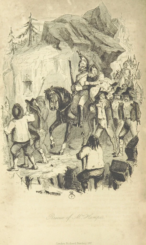 An illustration from The Struggles and Adventures of Christopher Tadpole at home and abroad. Illustrated by Leech, 1848, leaf 322