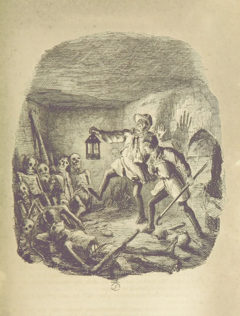 An illustration from The Struggles and Adventures of Christopher Tadpole at home and abroad. Illustrated by Leech, 1848, leaf 361