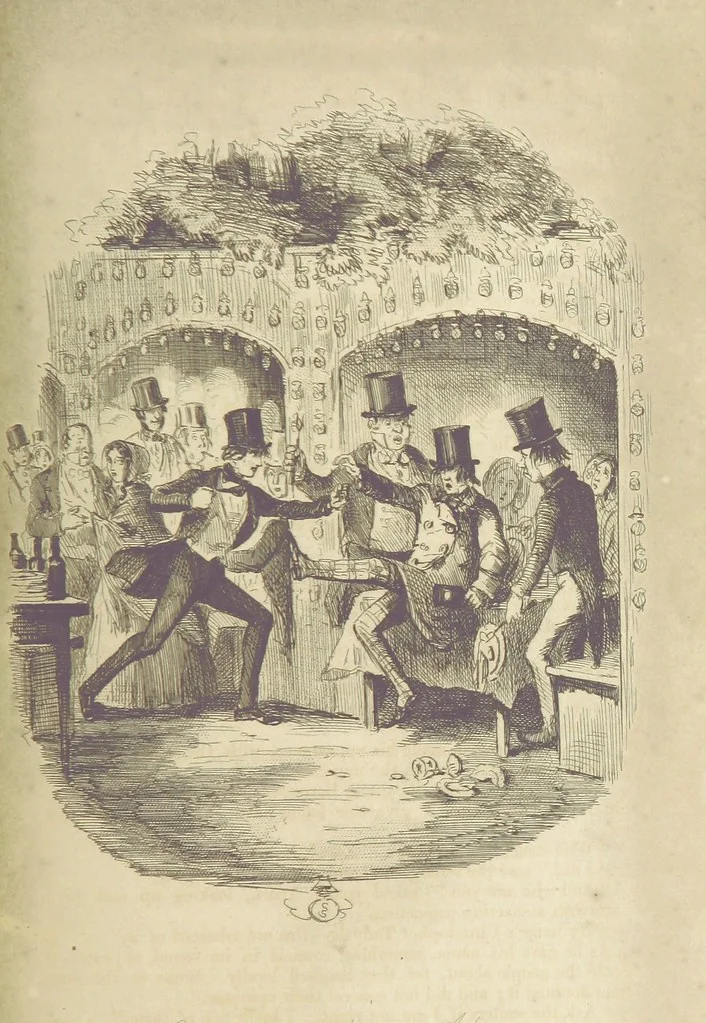 An illustration from The Struggles and Adventures of Christopher Tadpole at home and abroad. Illustrated by Leech, 1848, leaf 409