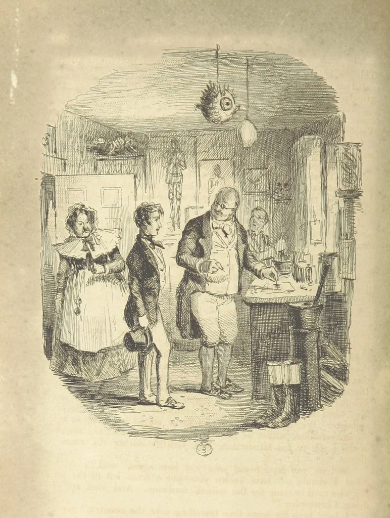An illustration from The Struggles and Adventures of Christopher Tadpole at home and abroad. Illustrated by Leech, 1848, leaf 490