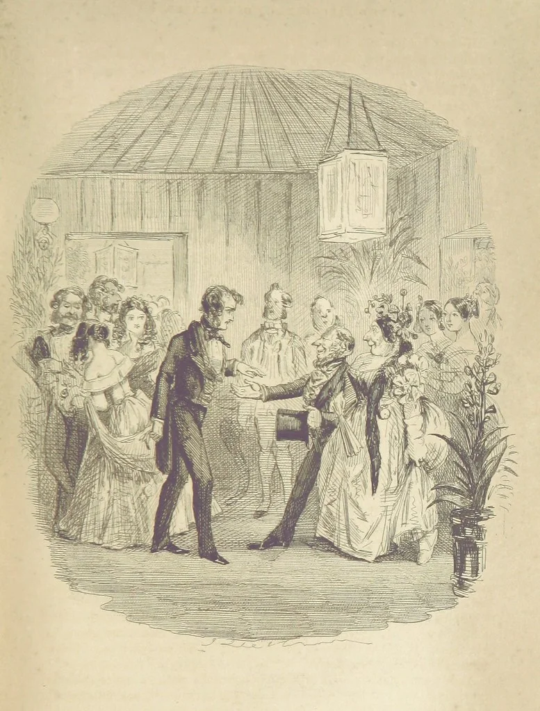 An illustration from The Struggles and Adventures of Christopher Tadpole at home and abroad. Illustrated by Leech, 1848, leaf 81