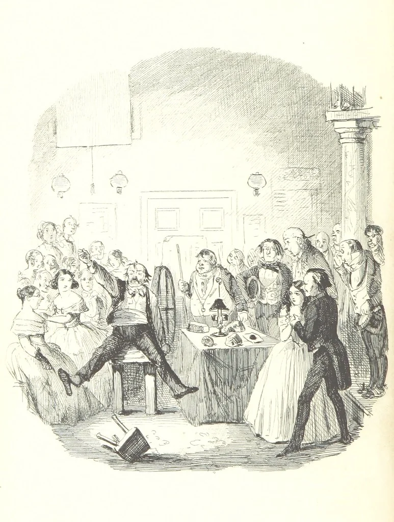 An illustration from The Struggles and Adventures of Christopher Tadpole at home and abroad. Illustrated by Leech, 1864, leaf 34