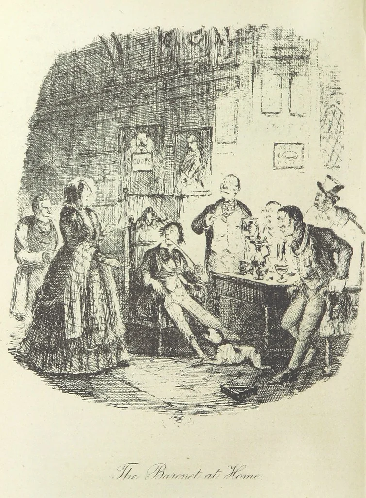 An illustration from The Struggles and Adventures of Christopher Tadpole at home and abroad. Illustrated by Leech, 1893, leaf 406