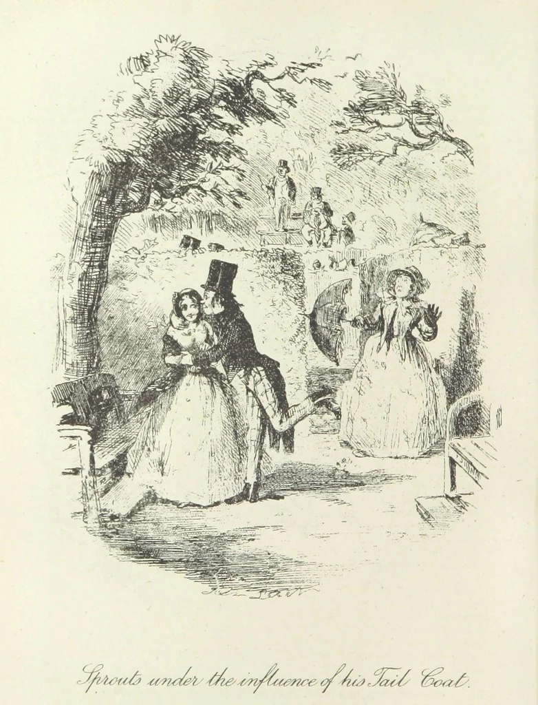 An illustration from The Struggles and Adventures of Christopher Tadpole at home and abroad. Illustrated by Leech, 1893, leaf 98