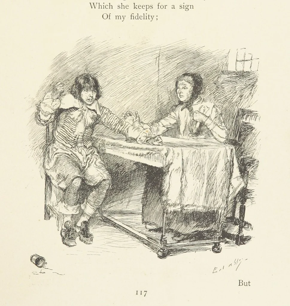 An illustration from Old Songs. With drawings by E. A. Abbey and Alfred Parsons, 1889, leaf 131