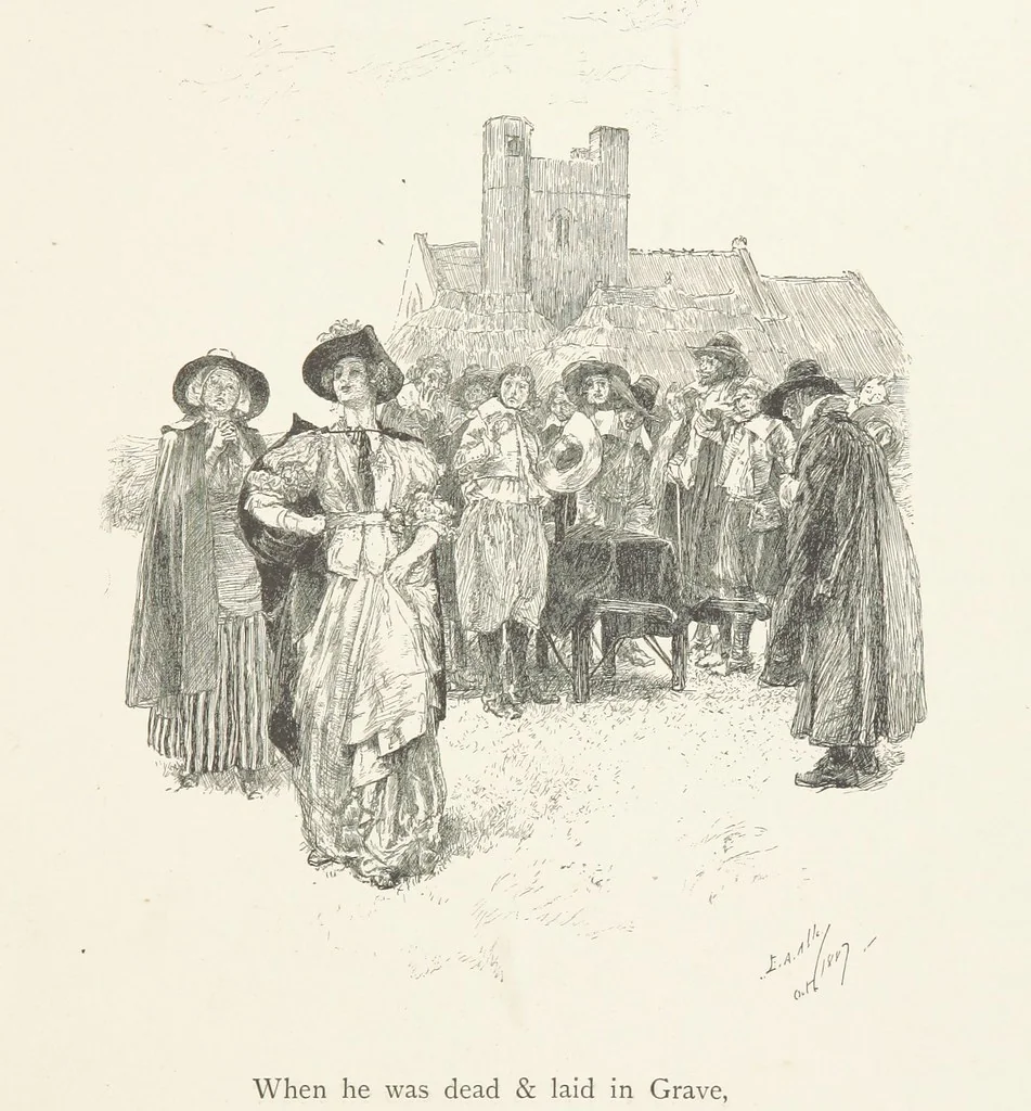 An illustration from Old Songs. With drawings by E. A. Abbey and Alfred Parsons, 1889, leaf 77